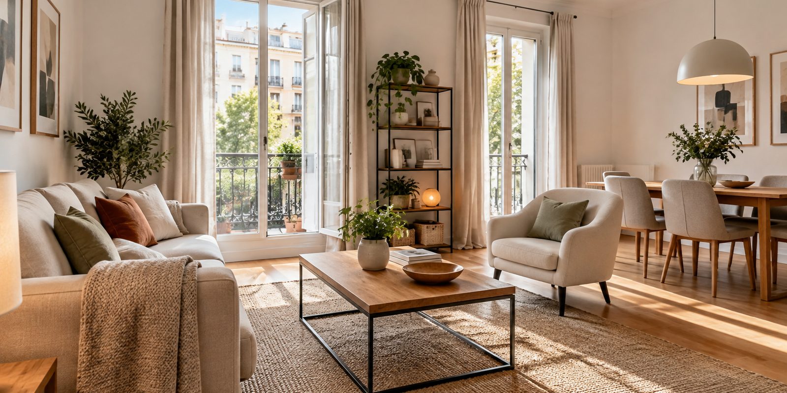 Salón luminoso preparado para mostrar una vivienda en venta, imagen ilustrativa